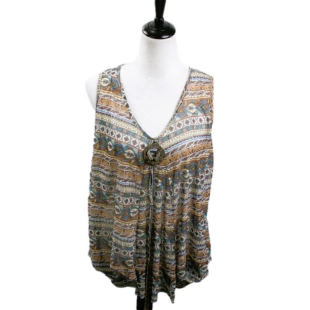 etc. Brown/Blue Patterned Sleeveless Blouse Size OS